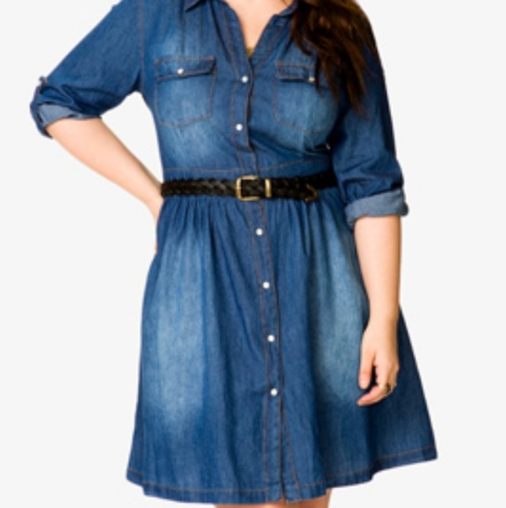 Forever 21 Plus Chambray Button Up Shirt Dress